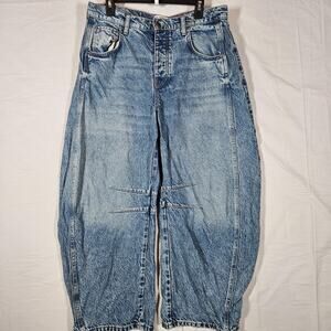 We The Free Wide Leg Baggy Jeans Womens 29 32x26 Blue Light Wash High Rise Y2K